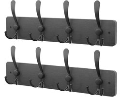 Kapstok haken voor wandmontage - set van 2 haken - lengte 84 cm - massief hout - zwart - inclusief bevestigingsmateriaal - muurkapstok voor hoed, handdoek, tas - gewaad- en jurkhaken