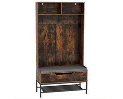Kapstok – Halmeubel – Garderoberek – Staande Kapstok – Schoenenrek – Extra Hoog Zitje – MDF Hout & Metaal – Comfortabel Kussen