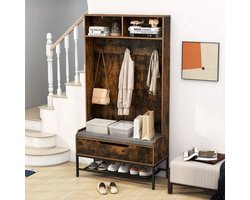 Kapstok – Halmeubel – Garderoberek – Staande Kapstok – Schoenenrek – Extra Hoog Zitje – MDF Hout & Metaal – Comfortabel Kussen