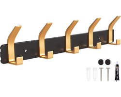 Kapstok Hangend - Hangende kapstokhaak met 5 haken voordeur slaapkamer jassen portemonnees tassen kleding handdoeken - zwart en goud