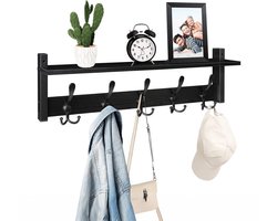 Kapstok hangend met plank - 10 haken - Industrieel - Wandkapstok Zwart - Luft - Kapstok muur - Wand - Met hoedenplank