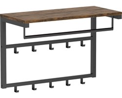 Kapstok Hout Bruin – Wandkapstok met 10 Haken en Plank – Industrieel – IN-HOMEXL Ramon