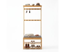 Kapstok - hout - naturel - 70x175x33 cm - staand - met haken