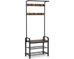 Kapstok - Kast en bank in industriële stijl - 9 haken - 72 x 183 x 33,7 cm - Kledingrek voor in de gang