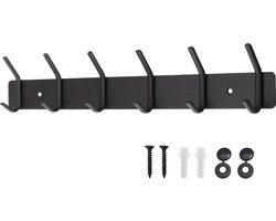 Kapstok Kledinghaken zwart metaal wandhaken - jassen en jurken - belastbaar 20 kg - roestvrijstalen dubbele haken - haaklijst hal en voorkamer 39 cm H242_6_BLK kapstok