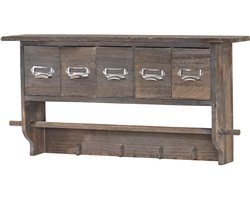 Kapstok MCW-C49, wandkapstok wandplank, vintage met 5 laden 32x65x13cm ~ bruin