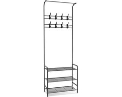 Kapstok met 16 afneembare haken en schoenenrek - 180 cm - eenvoudige montage - georganiseerd en gemakkelijk toegankelijk kapstok hangend met plank