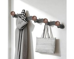 Kapstok met 5 houten haken - 38cm grijs - beschermt kleding en textiel - eenvoudig te installeren - ShopVlot