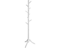 Kapstok met 8 haken, stevig en duurzaam houten frame, stijlvol, eenvoudig en modern ontwerp. Geschikt voor het ophangen van jassen, hoeden, tassen en portemonnees, te gebruiken in de entree, hal en slaapkamer, 47 x 47 x 175 cm, wit.