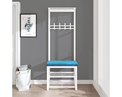 Kapstok met bankje - Garderoberek Halmeubel - Entree Organiseren - Multifunctioneel meubel - 60 cm - Blauw