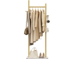 Kapstok met Haken - Kledingstandaard Rek - Kleding Ophangen - Stenen Leisteen Basis - 175 cm Hoog - Goud