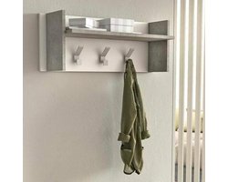 Kapstok met haken - Wandrek entree - Organiseren van spullen - 100% Italiaanse productie - 90x29x34 cm - Wit en beton