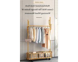 Kapstok met mand - Halmeubel Organizer - Opruimen Entree - Vrijstaand Ontwerp - 100 cm - Geel