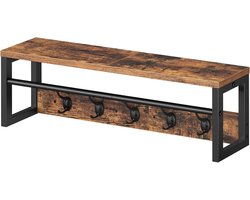 Kapstok met opbergruimte en 5 haken voor paraplu, hoed en sjaal - Retro wandkapstok voor hal en woonkamer in bruin en zwart设计.