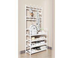Kapstok met Schoenenbank en Haken - Metalen Halmeubel 60 x 26 x 152 cm
