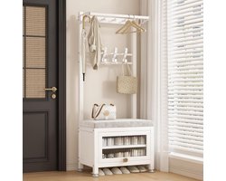 Kapstok met schoenenbank - Halmeubel opberger - Entree organiseren - Fluwelen zitkussen - 80 cm - Wit