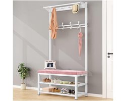 Kapstok met Schoenenbank - Halmeubel Organizer - Entree Opbergen - 4-in-1 Ontwerp - 60x33x170cm - C