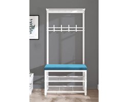Kapstok met Schoenenbankje - Halmeubel Garderobe - Hal Organisatie - 3-In-1 Ontwerp - 60x33x170 cm - Wit Blauw
