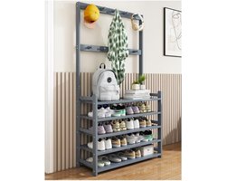 Kapstok met Schoenenkast - Entree Organizer - Opruimen van Kleding - Duurzaam Bamboe Materiaal - 80 cm Breed - Natuurlijk Hout