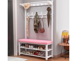Kapstok met Schoenenopslag - Halmeubel Organizer - Entree Organiseren - 4-in-1 Ontwerp - 80x33x172 cm - Roze