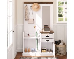 Kapstok met spiegel - haken - lades en paraplubak - wit