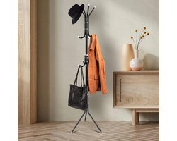 Kapstok, metalen kapstok met 3 hoogtes, 12 haken, stevige vrijstaande kapstok voor kleding/tassen/hoeden, kapstok voor thuis/ingang/kantoor/hal (zwart)