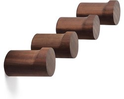 Kapstok Muur (set van 4), houten kledingrek, kapstok voor jassen, handdoeken, jasjes en kleding, wandgemonteerd kledingrek, walnoot