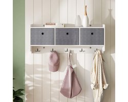 Kapstok plank opbergeenheid wandmontage manden haken houten moderne stijl hal woonkamer b98 x h40 x d22 cm wit Kapstok