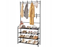 Kapstok - Schoenenrek - Garderobe Rek - Kledingrek - Metaal - 4 Lagen - 8 Hangers - 150 CM - Zwart - Rheme
