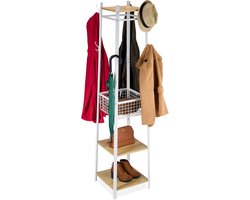 Kapstok staand - 181 cm - met planken - mand - metaal - lichtbruin-wit