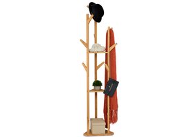 kapstok staand - 9 haken - 2 planken - bamboe - 168,5 x 47 x 47 cm - natuur