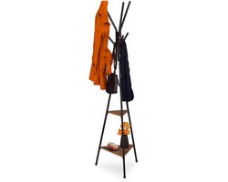 kapstok staand - industrieel - met 2 planken - 6 haken - 181,5 x 50 x 43 cm,