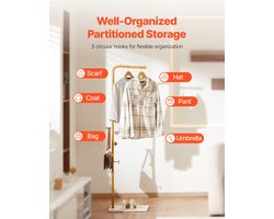 Kapstok - Staand jassenrek - Kwartsstenen voet - Met 3 ronde haken - Met ophangrail voor jassen, hoeden en tassen - Afmeting 45 x 25 x 170 cm