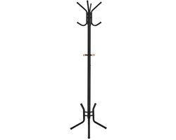 Kapstok staand met 12 haken, stevig en stabiel metalen frame, eenvoudig te monteren, geschikt voor hal, slaapkamer en entree, 49x49x176 cm, zwart