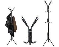 Kapstok Staand - Staande Kapstok - 12 Kapstok Haken - 170 cm - 3 Lagen - Zwart