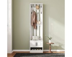 Kapstok – Staande Kapstok – Garderoberek – Schoenenbank – Schoenkast – Wit – 8 Haken – Vrijstaand 190 cm Hoog
