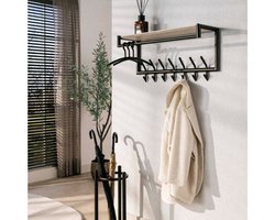 Kapstok Terra roede en hoedenplank - travertin melamine - 2x 7 haken - 85x27x40 cm