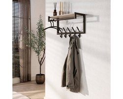 Kapstok Terra XS roede en hoedenplank - travertin melamine - 2x 5 haken - 65x27x40 cm