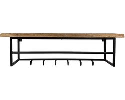 Kapstok van Acaciahout 90 x 30 x 30 cm - Wandkapstok met Plank - Industrieel - Metaal - Hoedenplank