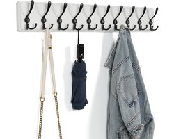 Kapstok van hout met 10 drievoudige haken - wandkapstok voor kleding - jassen - hoeden - rugzakken - bijkeuken - slaapkamer - keuken