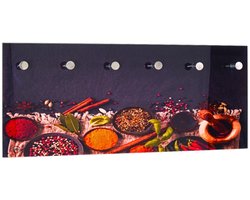 Kapstok – Veiligheidsglas met kruidenmotief – 6 RVS-look haken – 70x5x30 cm – Modern design