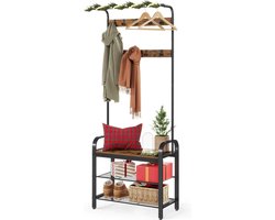 Kapstok vrijstaande halboom kledingstandaard met afneembare haken - industrieel rustiek bruin en zwart - hoogte 183 cm - stalen frame kapstok