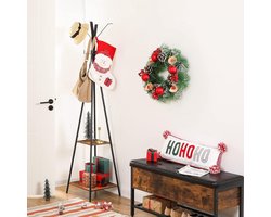 Kapstok, Vrijstaande kapstok met 8 haak en 2 planken, hal boom, voor kleding, hoeden, tassen, eenvoudige montage, stevig, voor toegang, hal, vintage bruin-zwart