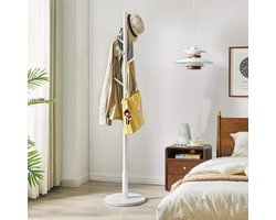 Kapstok Vrijstaande Standaard met 8 Haken en Ronde Basis - Houten Hal Entree Kapstok - Portemonnees Kleding Sjaals voor Hal Slaapkamer - Wit WD-114 kapstok