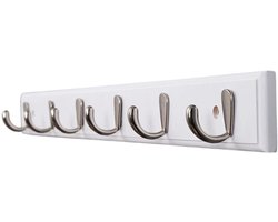 Kapstok Wand 6 Haken - 27 Inch Haakrail - Wit En Satijn Nikkel - 1 Stuk - Voor Entree
