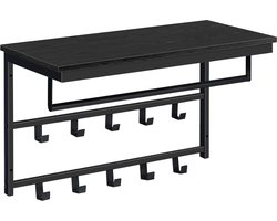 Kapstok Wand Industrieel Zwart Hout Metaal 10 Haken – Moderne Wandkapstok – IN-HOMEXL Ramon - 60x30x42cm