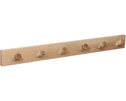 Kapstok Wand - Naturel hout - 6 verschillende houten haakjes - 60 cm x 6 cm D 5 cm (9404)