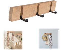 Kapstok - Wandhanger - Haak voor achterdeur - Opbergrek van bamboe en hout - Haken van aluminiumlegering - Met 3 telescopische haken - Geschikt voor het ophangen van hoeden, handtassen, sleutels, kleding (30*5,5*2 cm - Khaki)