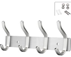 kapstok- wandkapstok-kapstok hangend- kapstokken - kapstok haken- kapstokhaak- kapstok zilver - Metalen kapstok - Wandkapstok - Kapstok voor Kleding - Kapstok - Metaal - 4 haken