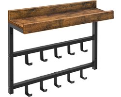 Kapstok - Wandkapstok - Kapstokken voor Kledinghangers - Bruin - 10 Zwarte Haken - IN.HOMEXL - Tridente - 60.5x15x45 cm